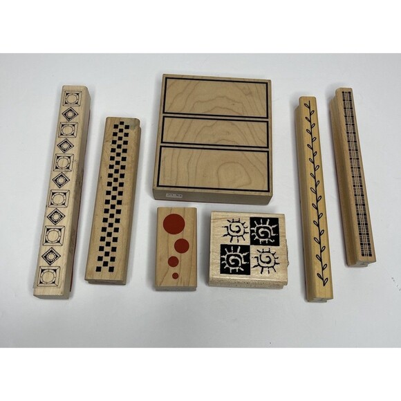 Lot Of 7 Wood Mounted Rubber Stamps Borders Details Graphics - Picture 1 of 4
